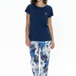U.s Polo Assn. 20095 Kadın Kısa Kollu Bisiklet Yaka Pijama Takımı-Lacivert