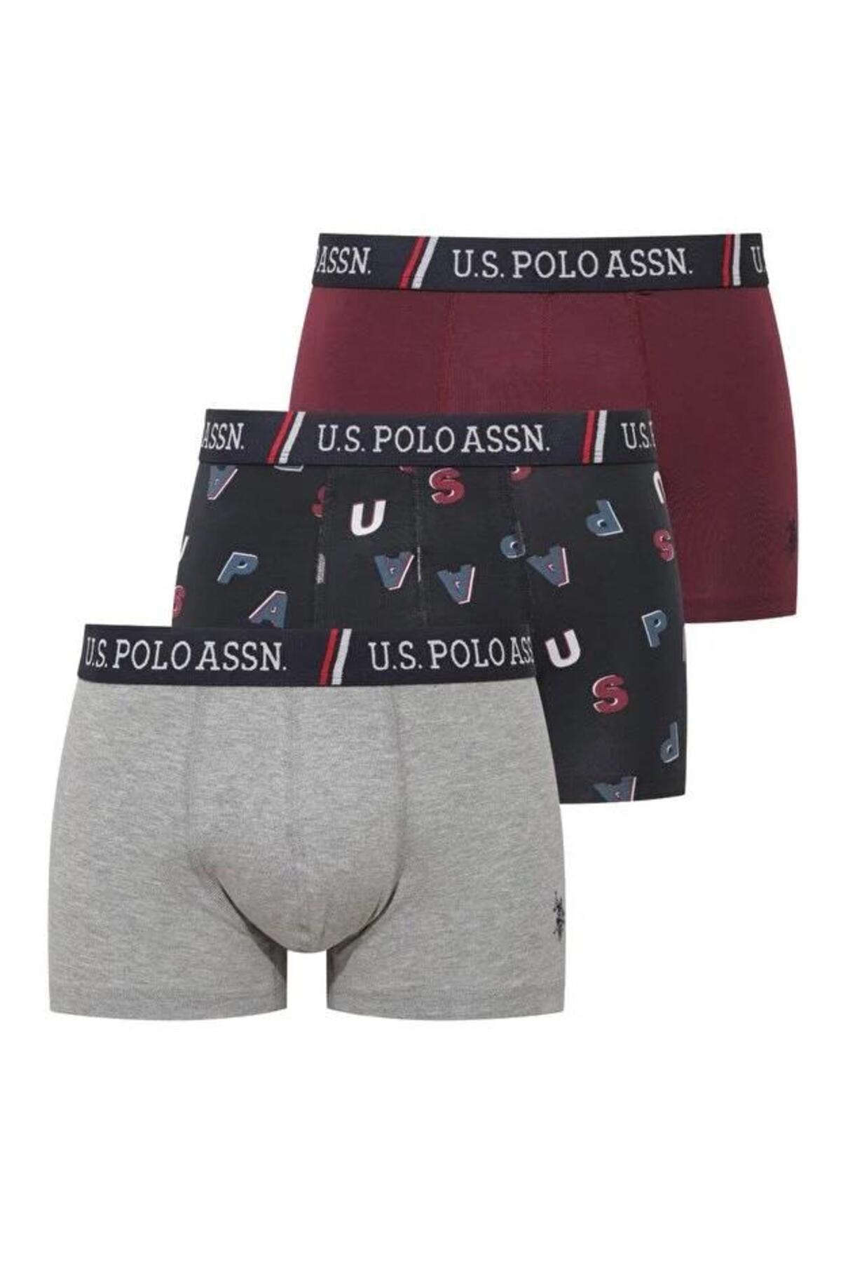 4b155d39f2a85782.jpg 3'lü Pamuklu Likralı Erkek Boxer, Gri melanj Mürdüm ve Baskılı, %95 pamuk %5 likra - Görsel 1