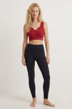 Kadın Kırmızı Fitilli V Yaka Düğme Detaylı Esnek Crop Top / Büstiyer - Görsel 2