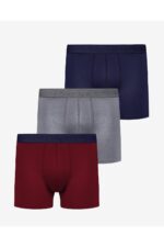 Erkek 3'lü Pamuklu Boxer Bordo Gri Lacivert - Görsel 5
