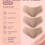 Kadın 3'lü Paket ten rengi Dantelli Slip Külot - Esnek ve Yumuşak Doku Günlük İç Çamaşırı