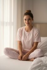 Kadın Kısa Kollu Likralı Düğmeli Yaka Pijama Takımı Lila - Görsel 4