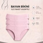 Kadın 3'lü Paket pembe Fitilli Pamuklu Modal Külot - Ekstra Esnek ve Yumuşak Dokulu İç Çamaşırı