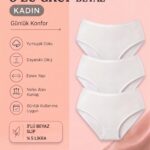 Kadın 3'lü Paket Beyaz Slip Külot - Esnek ve Yumuşak Doku Günlük İç Çamaşırı