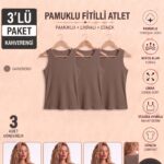 Kadın 3'li Paket Kahverengi kalın askılı atlet