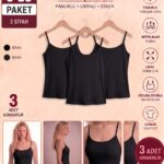 Kadın 3'lü Paket Pamuklu İnce Askılı Atlet | Esnek Likralı Kaşkorse Günlük Basic Atlet