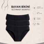 Kadın 3'lü Paket Siyah Fitilli Pamuklu Modal Külot - Ekstra Esnek ve Yumuşak Dokulu İç Çamaşırı